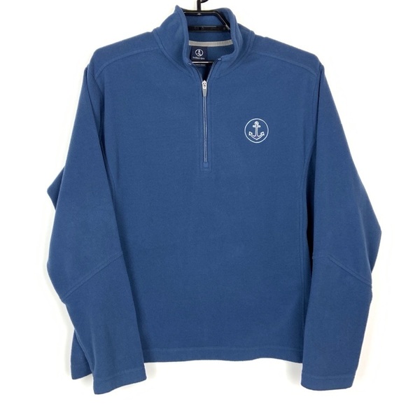 Lands End 1/4 Zip Fleece Pullover Sz L Blue Anchor - Picture 1 of 6